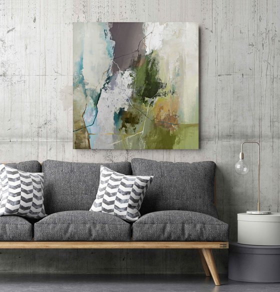 "Olive Hill" Sage green gray abstract art