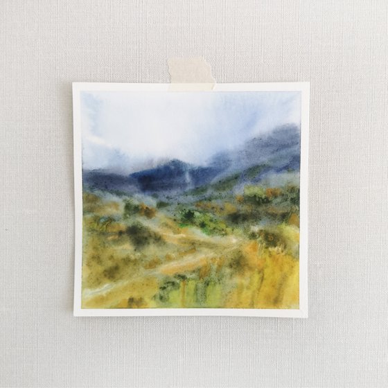 Mountain landscape, small watercolor painting