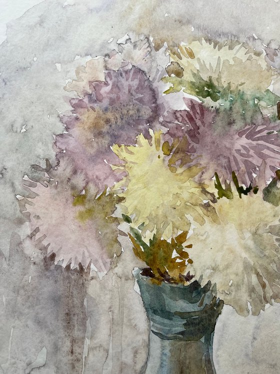 Bouquet of asters. Original watercolour painting.