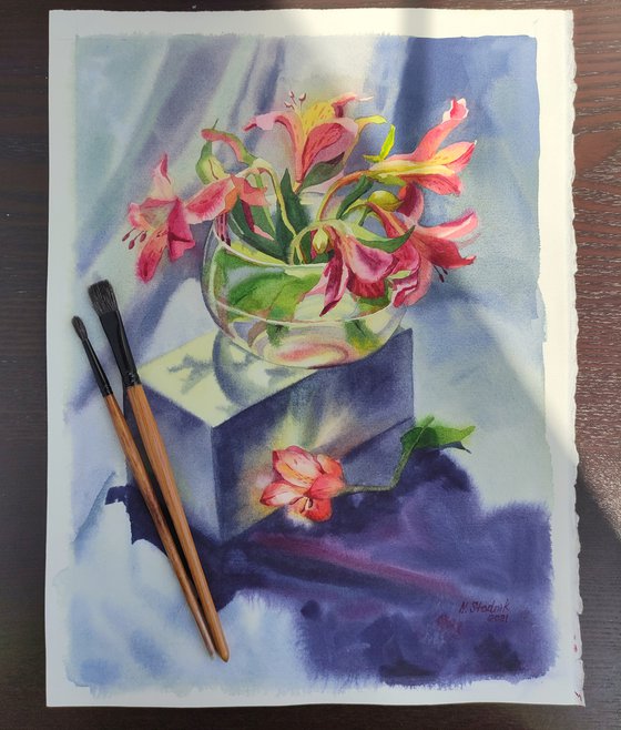 Ukrainian watercolor. Astromeria. Stolen spring