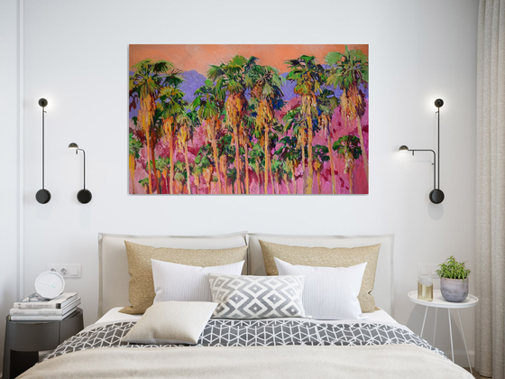 Pink Evening, Desert Palm Trees