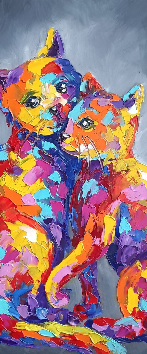 Cats - cats in love, cats animals, love, cat, oil painting, cat oil painting, animals, pets, lovers, gift for lovers by Anastasia Kozorez