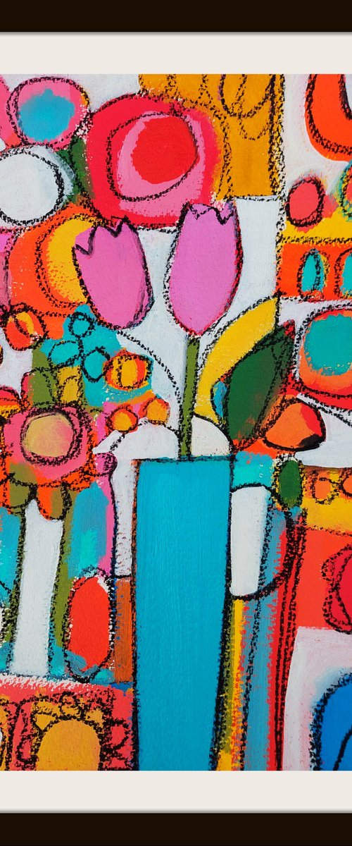 Pink Tulips in a Blue Vase III by Jan Rippingham