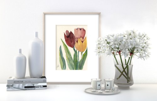 Three Tulips - Floral Painting by Kathy Morton Stanion by Kathy Morton Stanion