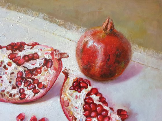 "Trio."  pomegranate still life  liGHt original painting  GIFT (2020)