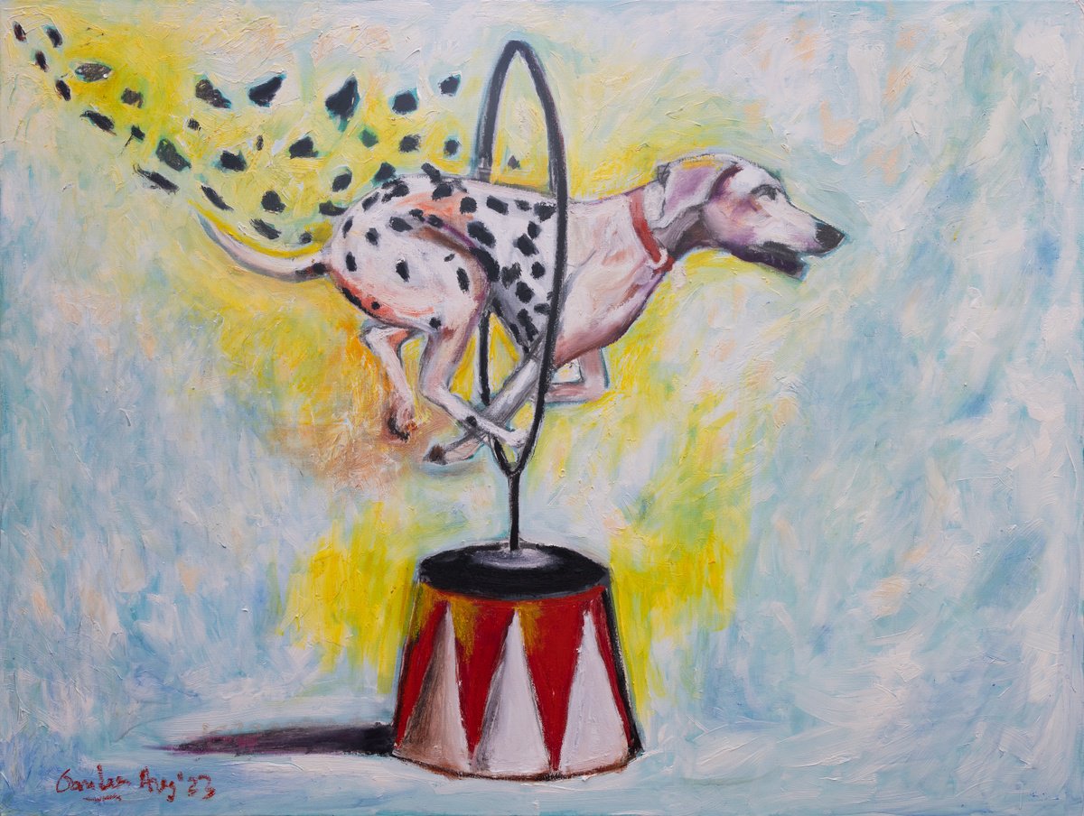 Impressionistic Animal Oil Painting By Gandee Vasan, 48 X 36, Leap Of Change!, Original Artwork