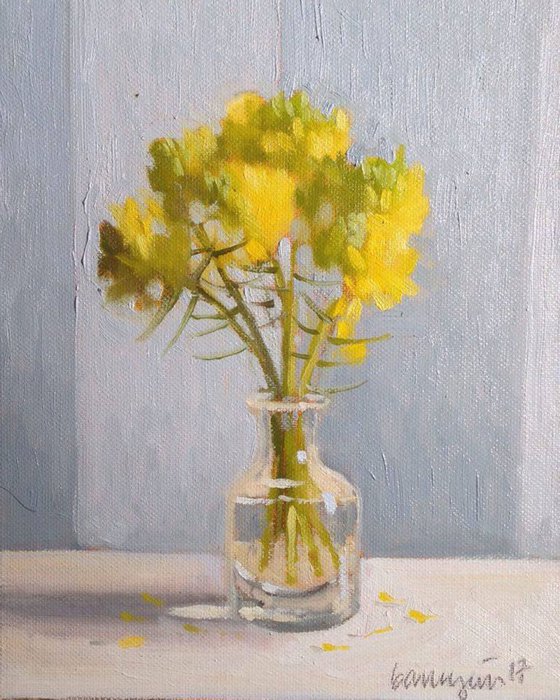 Yellow Rapeseed Flower Life Oil Painting on Canvas Board