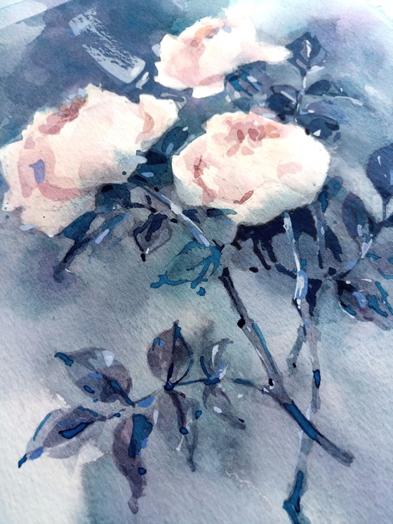 Original watercolor painting "Rose dance"