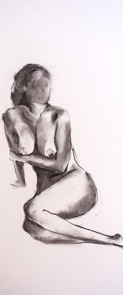 Nude in charcoal. 40. Black and white minimalistic female girl beauty body positive by Sasha Romm