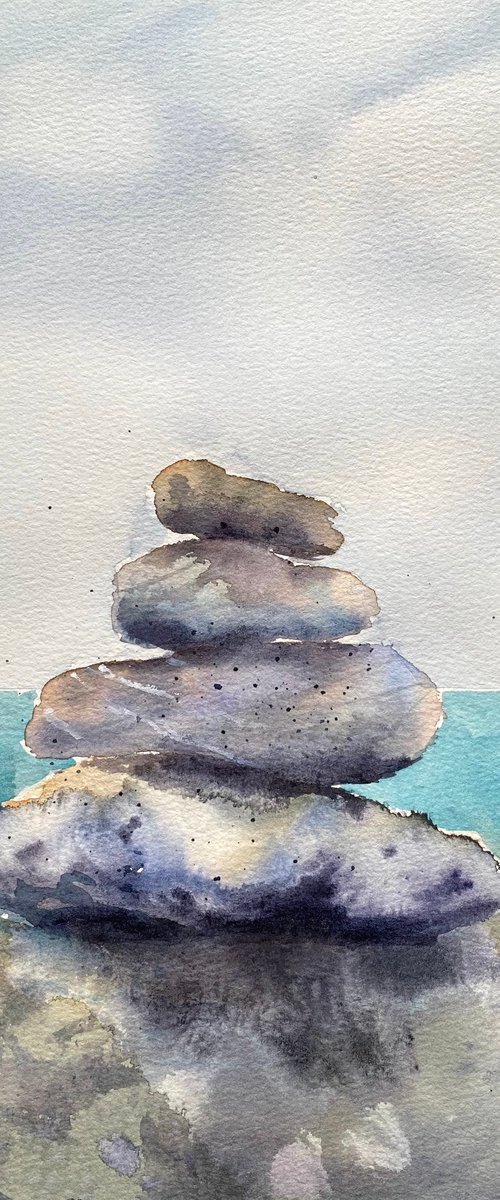 Tower of stones - original watercolor sketch by Anna Boginskaia