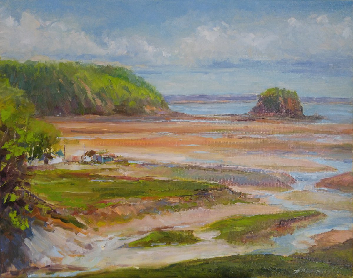 Low tide (plein air), original, one of a kind, oil on canvas impressionistic style plein a... by Alexander Koltakov