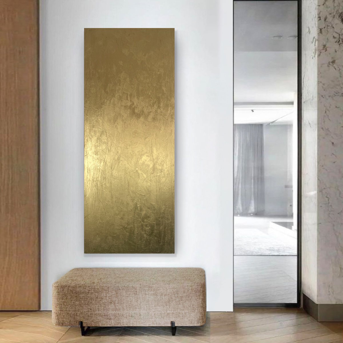 Eternal Wisdom Two - 61 x 152 cm - metallic gold paint on canvas by George Hall