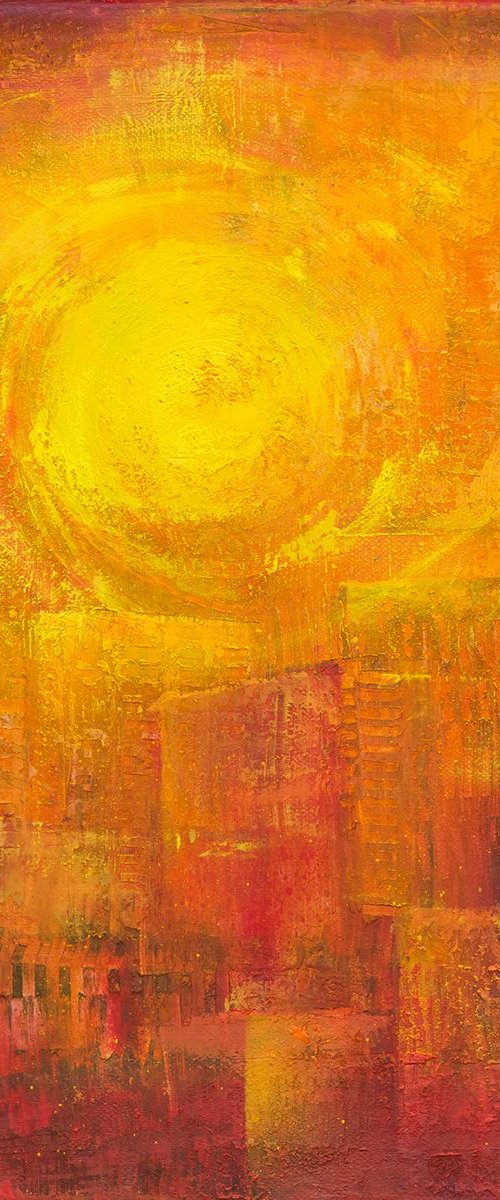 Sunrise in the city - abstract painting by Peter Zelei