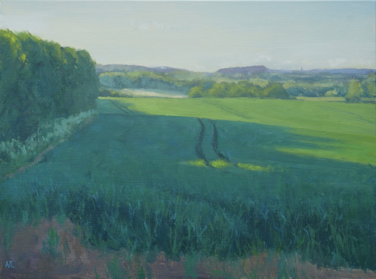 Impressionistic Landscape Oil Painting By Alex James Long, 24 X 18, May Greens, Cotswolds, Original Artwork