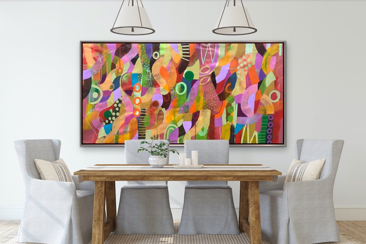 Organic Abstract Acrylic Painting By Rashna Hackett, 72 X 36", Over The Rainbow, Original Artwork