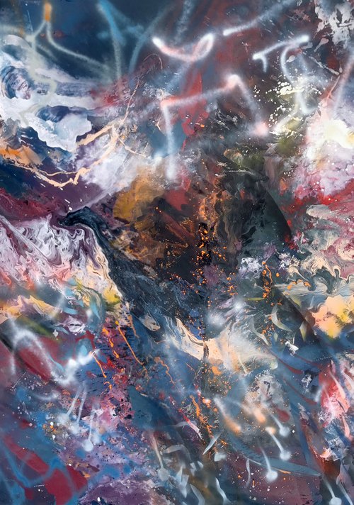 Gigantic xxl huge scale painting graffiti Escape in the heart of a night rose heart dreams childhood games flying falling by master O Kloska by Kloska Ovidiu