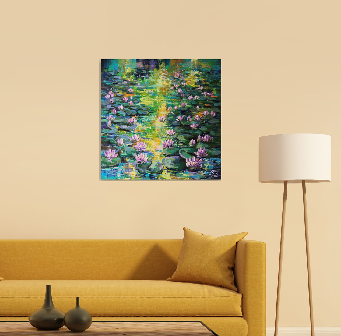Original Acrylic Painting - Sunset on Lilly Pond by Colette Baumback
