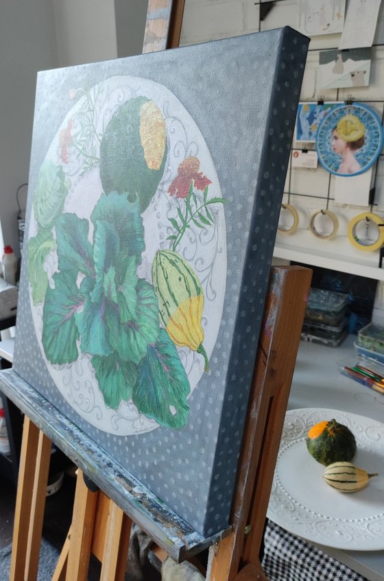 Cabbage Mars and Marigold on a white plate