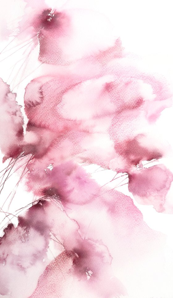 Pink abstract flowers painting, diptych "Floral marshmallow"