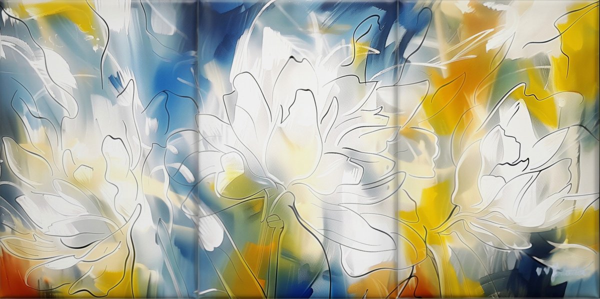Abstract Acrylic Painting By V+V Kniazievi, 118 X 59", Magic Airy Peonies #1, Original Artwork