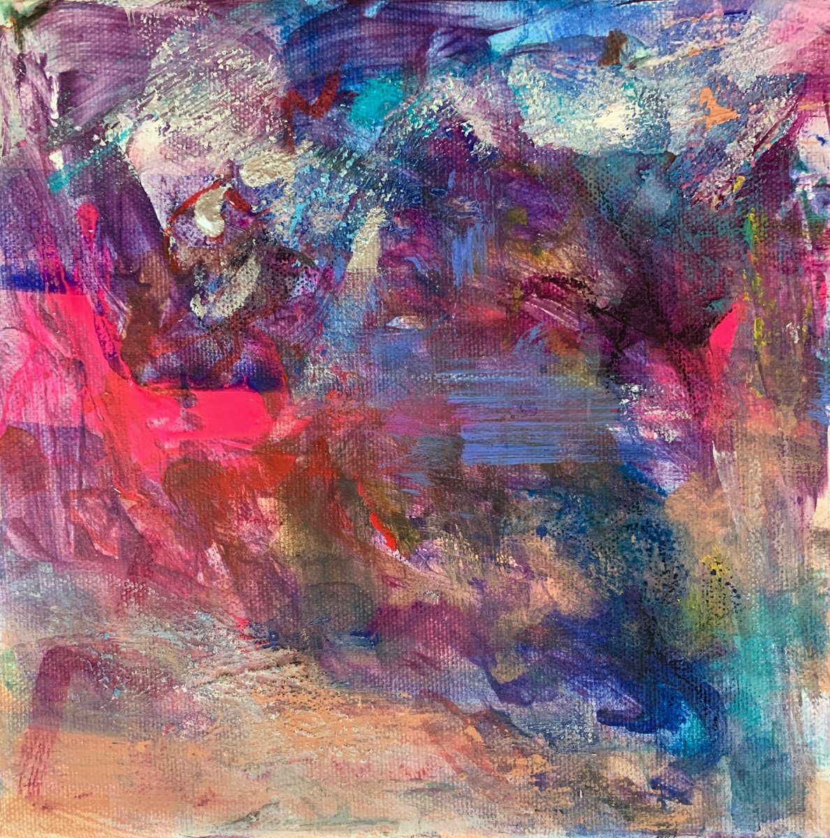 Organic Abstract Painting By Katja Wittmer, 9 X 9", Night Owl, Original Artwork