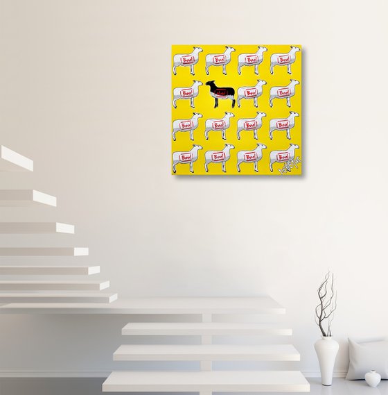 The Black Sheep - Yellow 61cm x 61cm