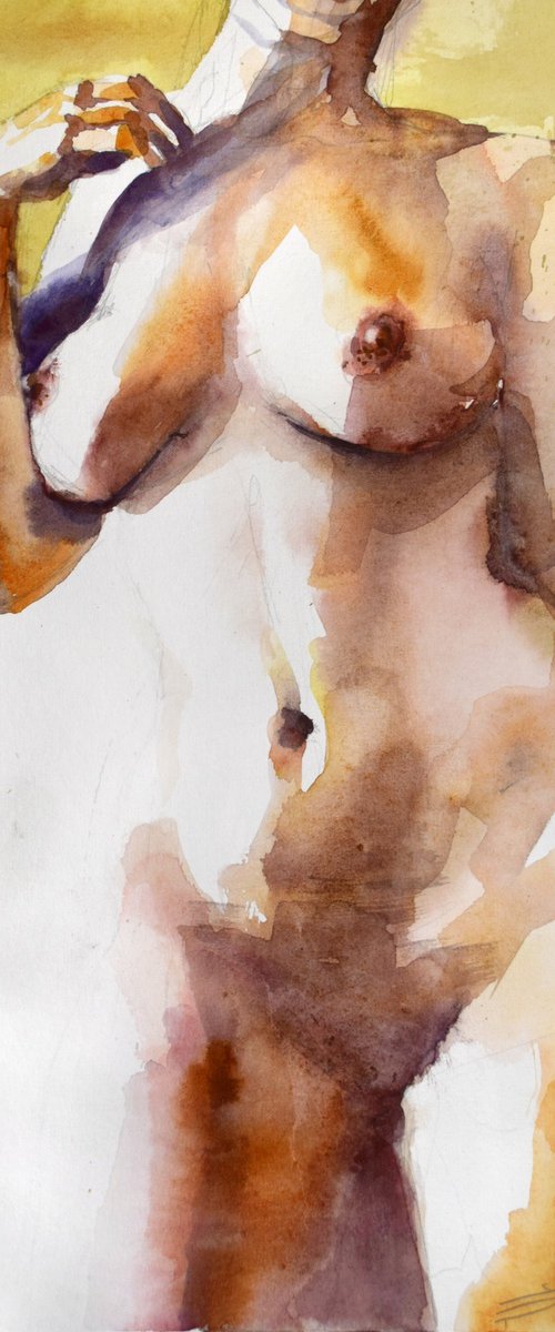 Nude female  standing pose by Goran Žigolić Watercolors