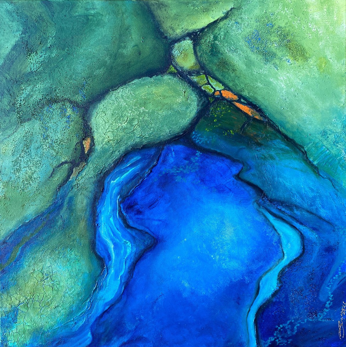 Abstract Landscape Acrylic Painting By Swapna Namboodiri, 24 X 24", A Gentle Unfolding, Original Artwork