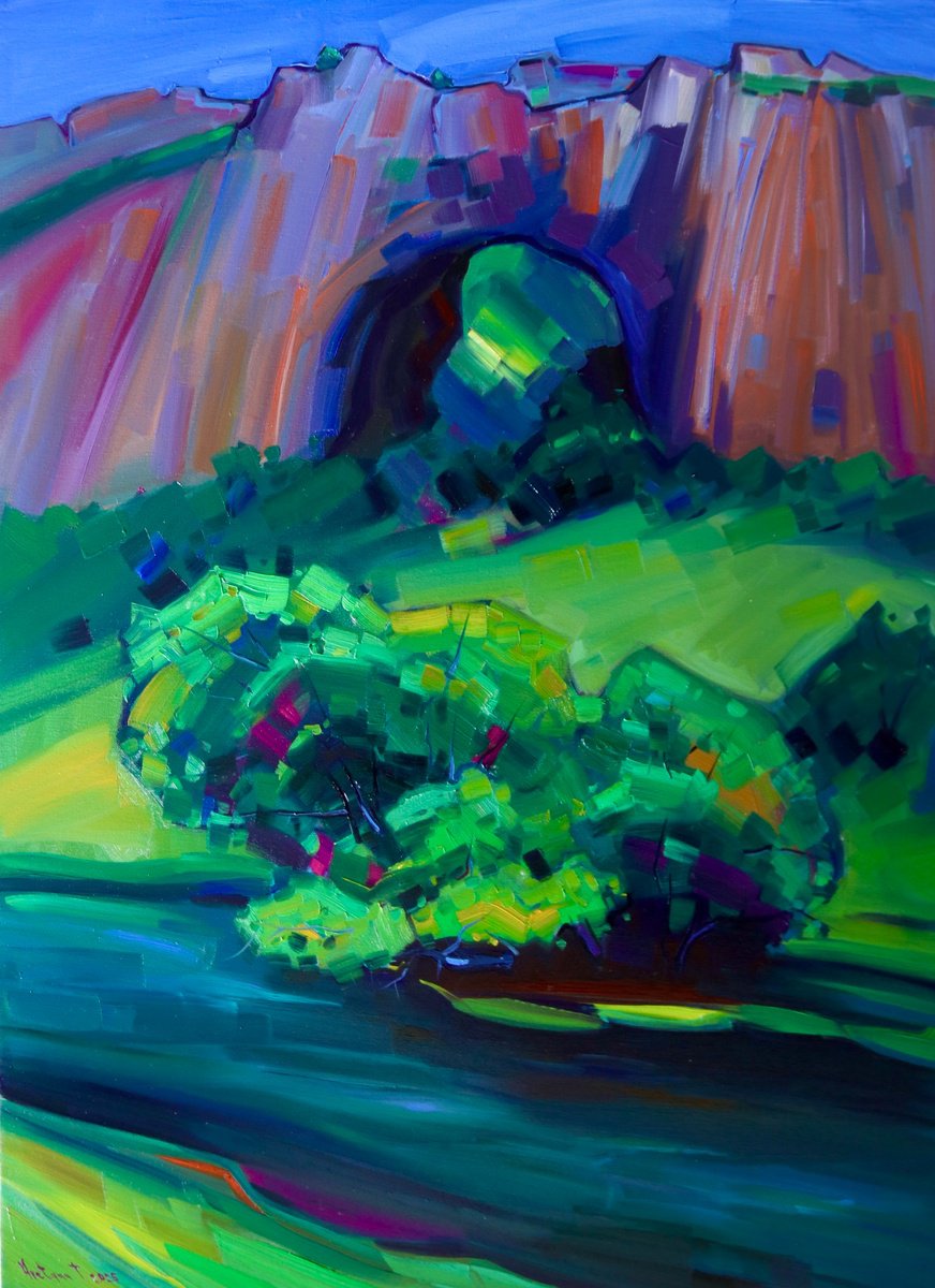 Expressive Landscape Oil Painting By Tigran Avetyan, 26 X 35", Landscape In Bjni, Original Artwork