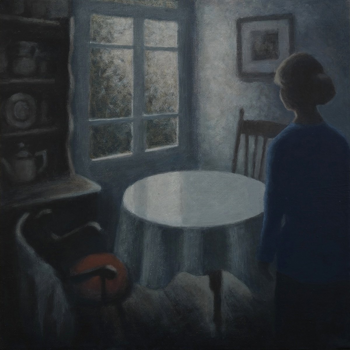 Impressionistic Portrait Acrylic Painting By Hugo Lines, 13 X 13, Before The Day Begins, Original Artwork