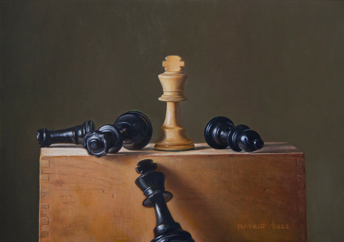 Photorealistic Still Life Oil Painting By Mayrig Simonjan, 13 X 9", Surrender!, Original Artwork