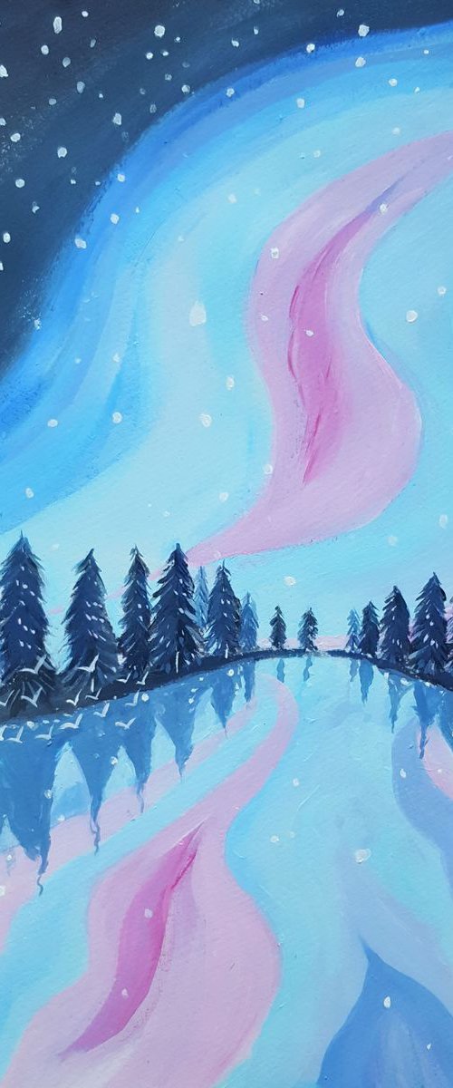Arctic Landscape with Northern Lights by Mary Stubberfield