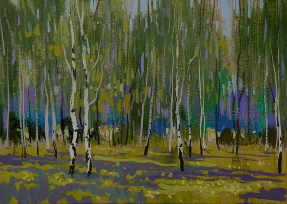 birches, original painting 30x21 cm