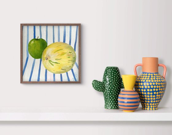Yellow melon on blue