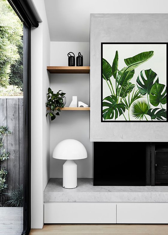 Big oil painting with palm and monstera leaves 100*120 cm