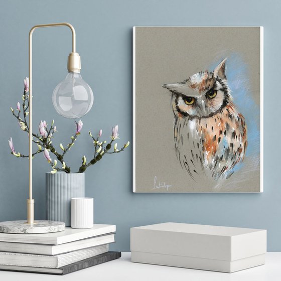 Owl mix media painting