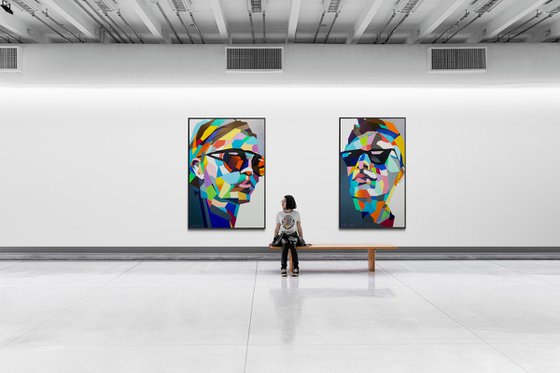 Super Big XXXL Painting - "Love" - Pop Art - Bright - Diptych - Portrait - Geometric painting