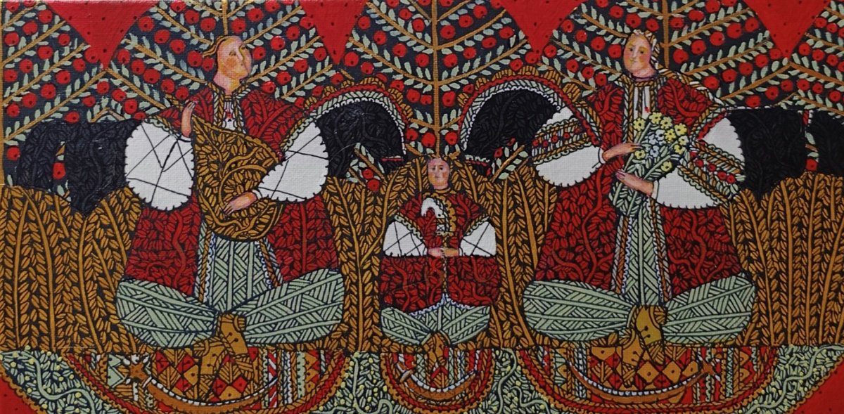 Naive Portrait Acrylic Painting By Tetiana Osadchuk, 16 X 8", Mamai, Original Artwork