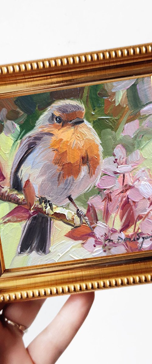 Robin bird painting by Nataly Derevyanko