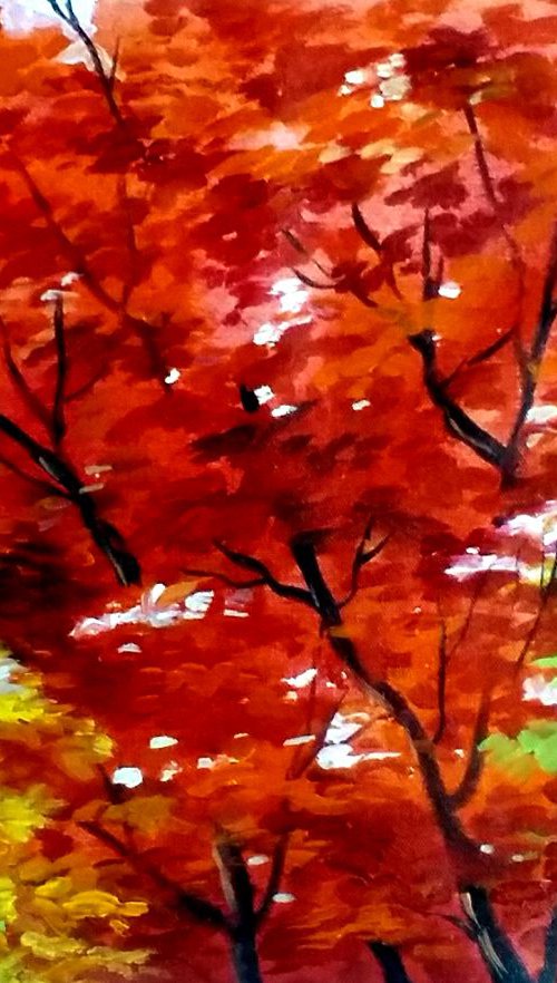 Beauty of Autumn  - Acrylic painting on Canvas by Samiran Sarkar