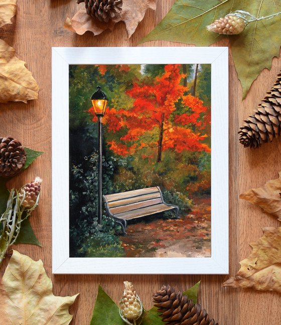 Bench and streetlight in the park