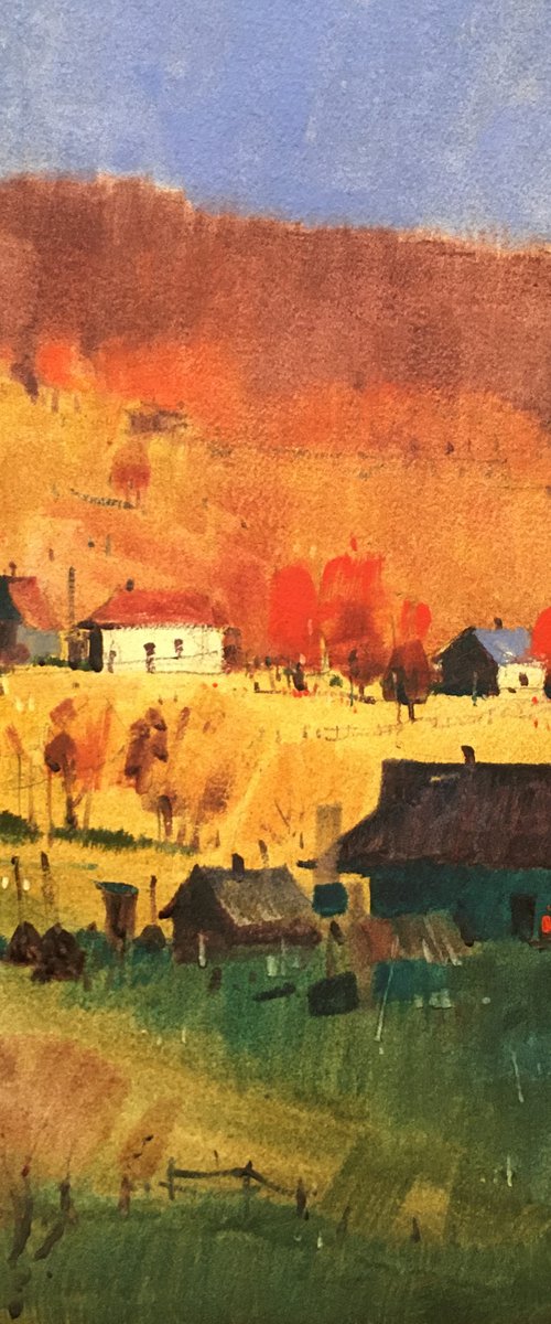 Original watercolor painting. Landscape painting Carpathian. One of a kind art by Andrii Kovalyk