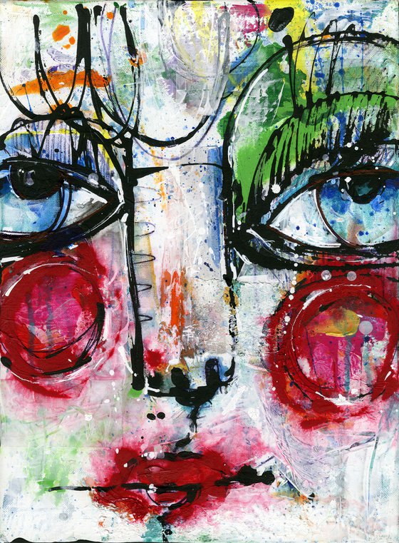 Funky Face Whimsy 11 - Mixed Media Art by Kathy Morton Stanion
