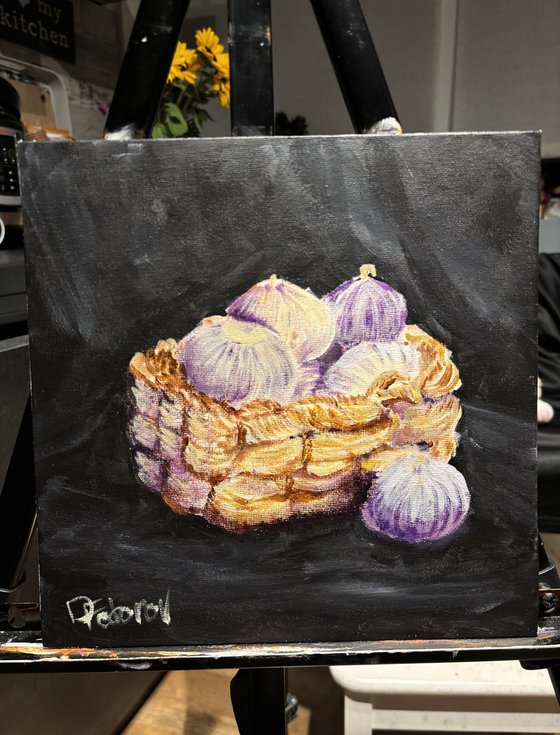 Garlic Bulbs in Woven Basket