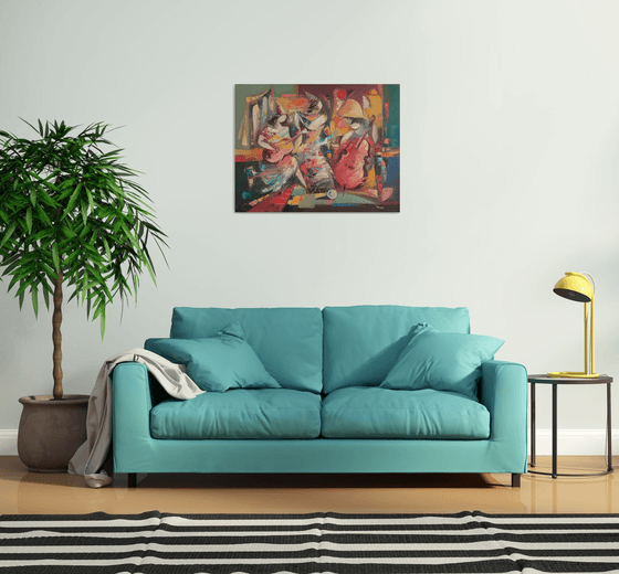 Jazz band (90x70cm, oil/canvas, abstract art, ready to hang)