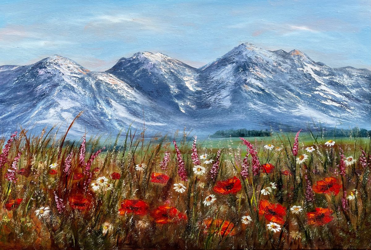 Summer Hug - red poppies and mountains by Tanja Frost