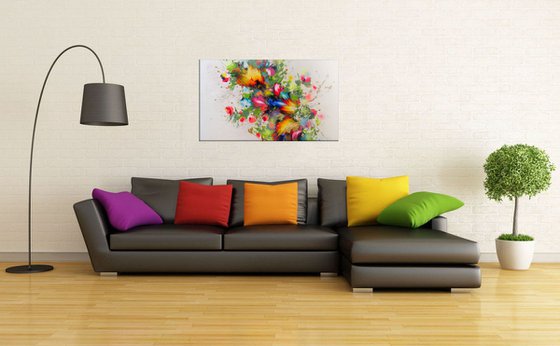 Abstract Flowers "Magic flowers of joy", Large Painting