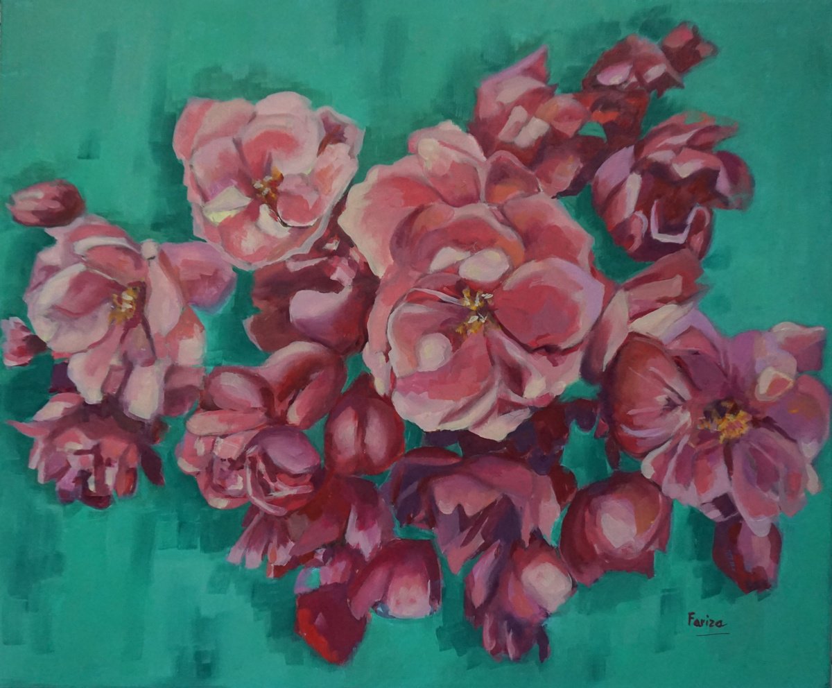 Impressionistic Botanical Oil Painting By Amaya Fernandez Fariza, 22 X 18, Pink And Green, Original Artwork