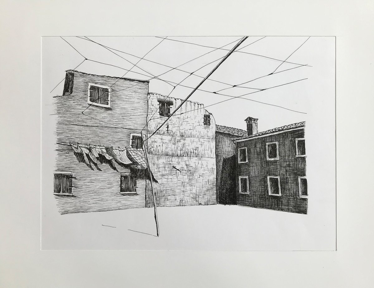 Graphic Ink Drawing , Burano #2 By Sofia Fresia, 16 X 12, Artwork For Sale On Artfinder
