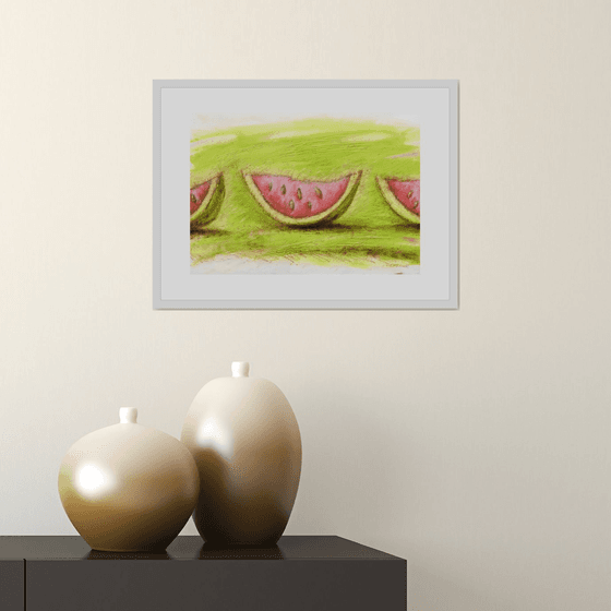 Watermelons On Green Background
